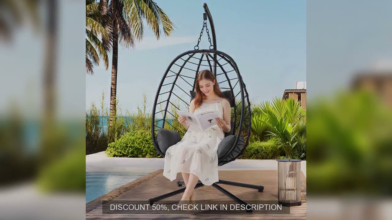 Egg Chair with Cushion, Outdoor Indoor Egg Swing Chair, Hanging Wicker Rattan Egg Chair with Dual Ch