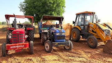 JCB 3dx Backhoe Running Mahindra Eicher Swaraj Tractor Stuck in Compost Mud Over Loading Trolley