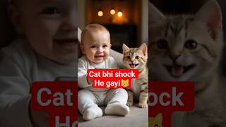Baby Aur Cat Ka Funny Reaction 😂 | Cute Moment #shorts