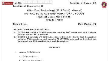 MSC 1ST SEM FT NUTRACEUTICALS AND FUNCTIONAL FOODS NOV 2019 | PTU