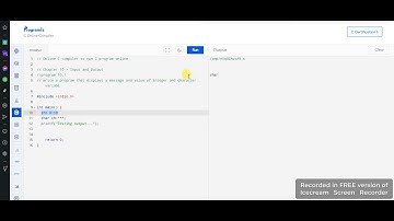 displays a message & value of integer & character variables in C languages | computer bits