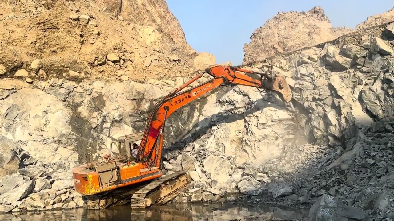 Excavator Breaking Huge Rocks on Mountain | HeavyEquipment ActionPowerful Excavator Crushing 