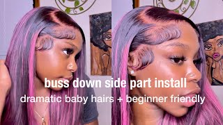 Buss Down Side Part Install Step by Step | Purple Highlights 😍 | Megalook Hair