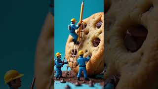 Tiny People Move a Giant Cookie 🍪 | Mini Workers in Action! #Shorts #MiniWorld #ai