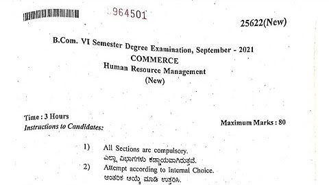 Human Resources Management B.com 6th Semester Question Paper 2020 -21 Bijapur University