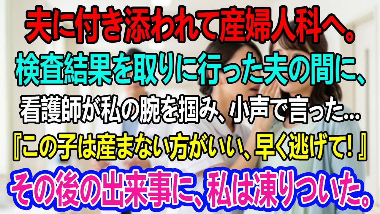 夫に付き添われて産婦人科へ。検査結果を取りに行った夫の間に、看護師が私の腕を掴み、小声で言った――『この子は産まない方がいい、早く逃げて！』その後の出来事に、私は凍りついた。