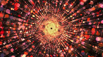 An abstract futuristic scene of a cyberworld, a sci-fi particle tunnel. A high-tech digital corridor