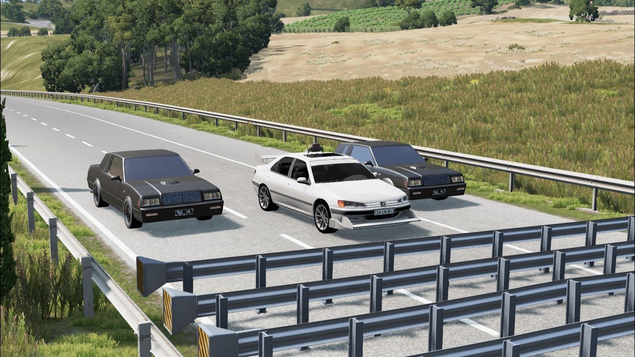 Cars vs Numerous Guardrails –chase and drift-- BeamNG.Drive