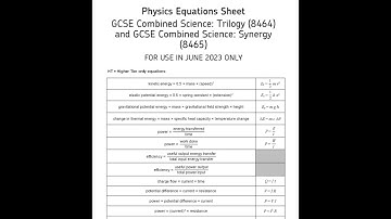 AQA GCSE Combined Science Trilogy Paper 1 June 2023 Physics EquATIons Sheet GCSE Combined Science