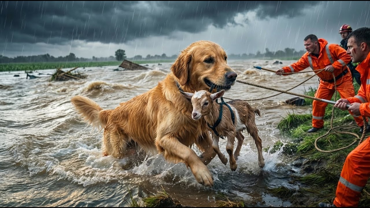 Hero Dog Saves Baby Goat from Drowning in Flash Flood 😱🐕🐐 | Real Life Rescue