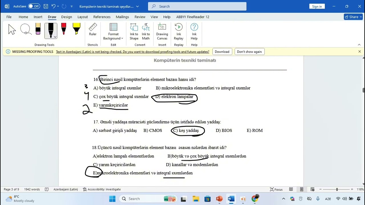 Magistraturada  Kompüterin texniki təminatı mövzusundan qəbula düşmüş bütün sualların izahı