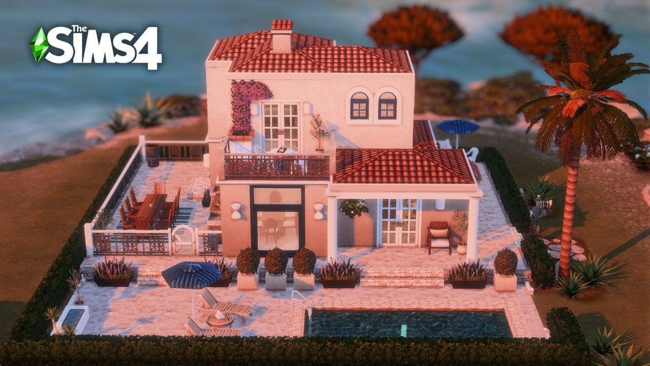 Greek Seaside House | Calm & Detailed Build | The Sims 4 ASMR Speed Build