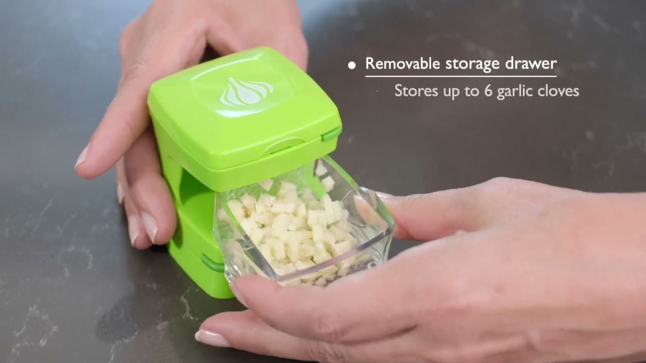 Garlic-A-Peel All-in-One Garlic Press, Peeler, Mincer, And Storage Container With Silicone Roller & Stainless Steel Blades (Green)
