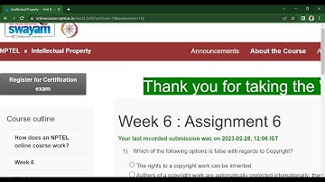 Intellectual Property  swayam nptel   Week 6   Assignment Solutions I| Jan- Apr 2023 #week6