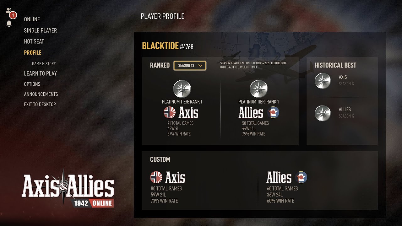 Axis and Allies 1942 | Vic Weezy vs Blacktide Solo's Tournament Season 18