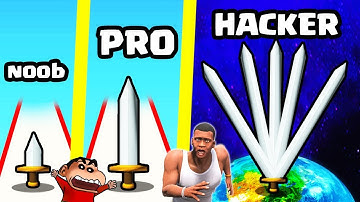 SHINCHAN AND FRANKLIN PLAY SWORD RUN AND CUT ALL THE MONSTERS | NOOB VS PRO VS HACKER