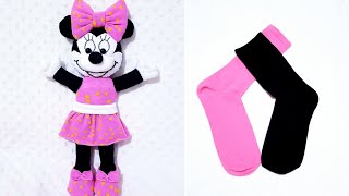 картинка: 😍СУПЕР-ИДЕИ ИЗ НОСОВ / ИГРУШКА MINNIE MOUSE MAKING 👌 / Мой собственный дизайн💯 / Кукла из носков