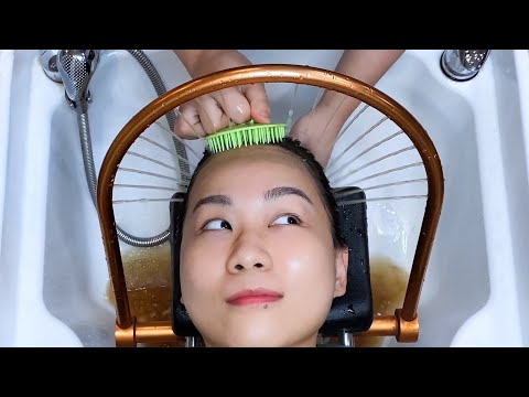 ASMR 古代中国の米のとぎの水を使ったヘッドスパ ， ヤオ族の元気なヘアの秘訣