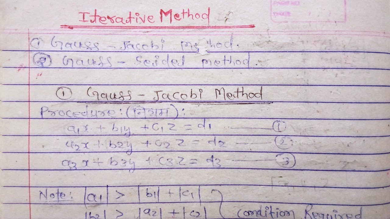 Gauss Jacobi Method in Hindi | Jacobi's iterative method | Numerical ...