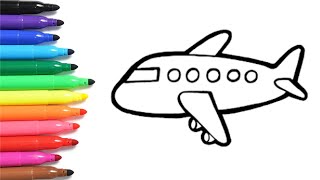 How to Draw an Airplane for Kids | Easy Drawing and Coloring