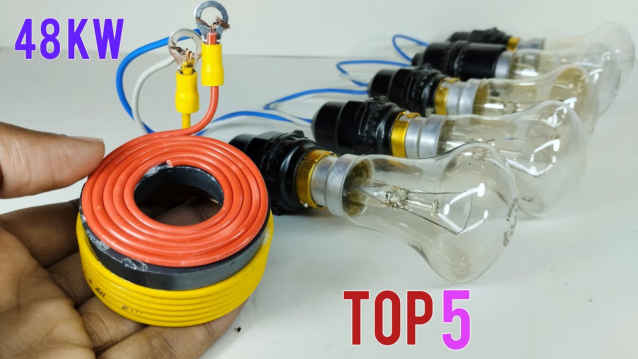 Amazing Top 5 AC 240v Free Energy Generator 48KW with Coper wire Using Transformer and Magnet