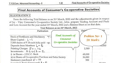 TYBCOM SEM-VI || Advanced Accounting- II Final Accounts of Consumer Co-op Societies || Prob No-1 ||