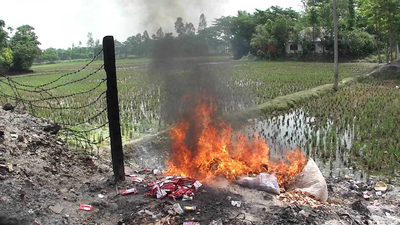 Plastic waste incineration from a biscuit company in Noakhali