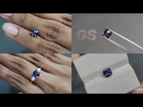 Purple spinel in сushion shape 1.60 carats, Tanzania Video  № 1