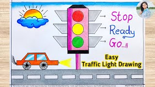 How to Draw Traffic Signal Drawing Step by Step Easy | Traffic Light Drawing | Road Safety Drawing