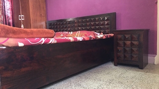 Crafted in solid sheesham wood / Indian rosewood in India. Headboard and leg board has diamond design which is quite popular ...