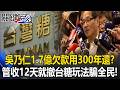 「比你繳的房貸少」！ 吳乃仁欠台糖1.7億打算月還5萬慢慢用「300年來還」！？【關鍵時刻】20260810-3 張炤和