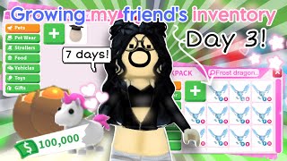 ✧˖°GROWING my friend’s INVENTORY! (POOR TO RICH) | DAY 3| Adopt me ⭐️| ItsSahara ✧˖°