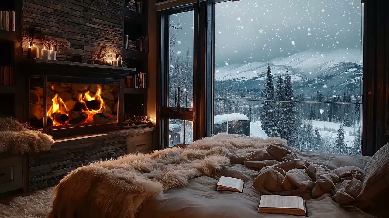 Relaxing Fireplace with Howling Wind 🌬️ Best Sounds for Reading a Book