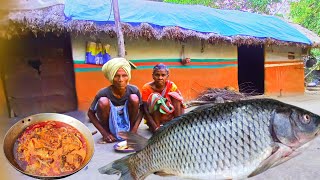4kg fish cooking & eating by Indian tribe family || how to cook BIG FISH CURRY and eating together