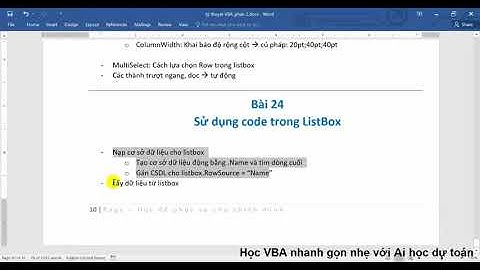 Bài 24 - Code nạp cơ sở dữ liệu và lấy dữ liệu với listbox