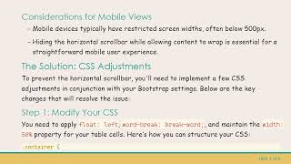 How to Prevent Horizontal Scrollbar in Bootstrap Tables for Mobile Views