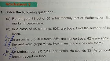 Math class 5 unit 12 worksheet 5 dav public school ।। DAV Class 5 unit 12 worksheet 5।। Percentage