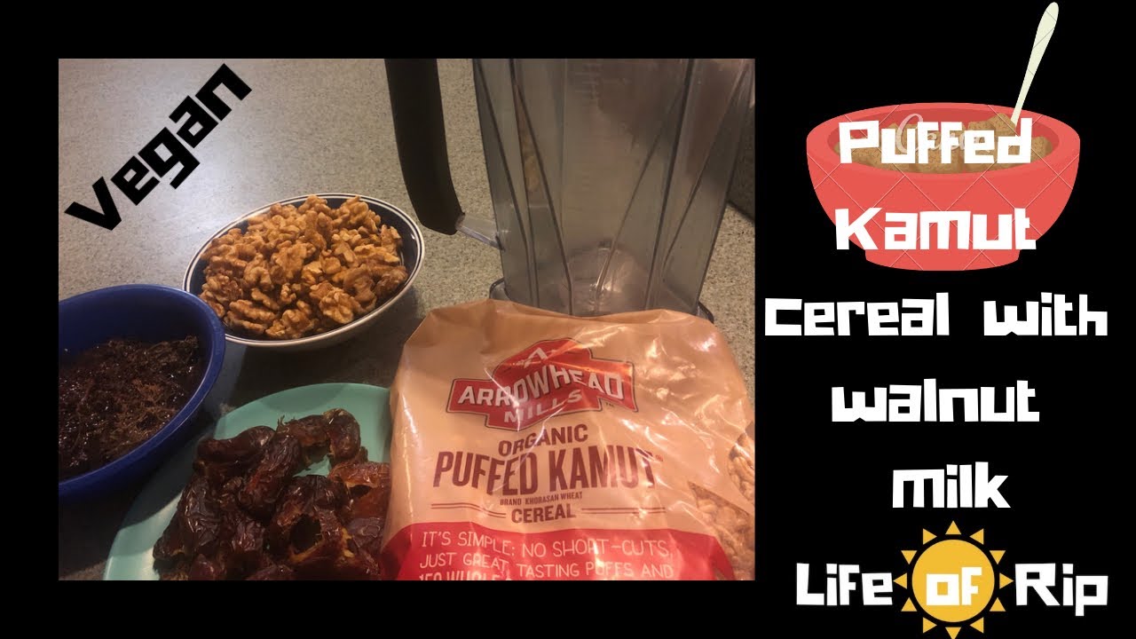 Puffed Kamut Cereal with Walnut Milk recipe video with hidden veggies