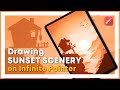 Drawing a Sunset Scenery in Samsung Tab S6 Lite | Tutorial