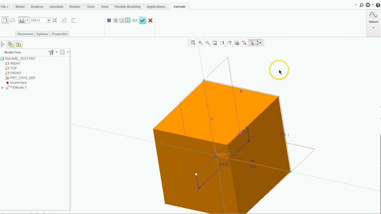Creo Extrude 1 Square - YouTube
