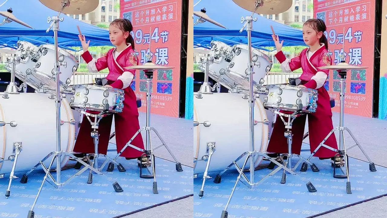 小精灵博雅，户外架子鼓演奏初恋情人