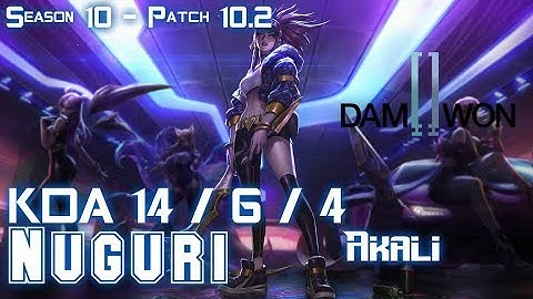 DWG Nuguri AKALI vs LUCIAN Top - Patch 10.2 KR Ranked