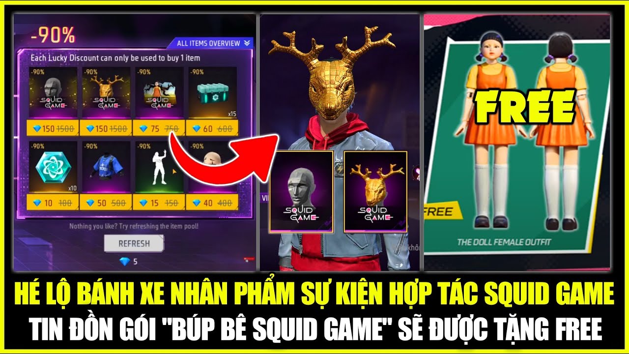 cave hon cau Hé Lộ BÁNH XE NHÂN PHẨM Sự Kiện Hợp Tác SQUID GAME, Những Món Đồ Sẽ Được Tặng FREE | Free Fire