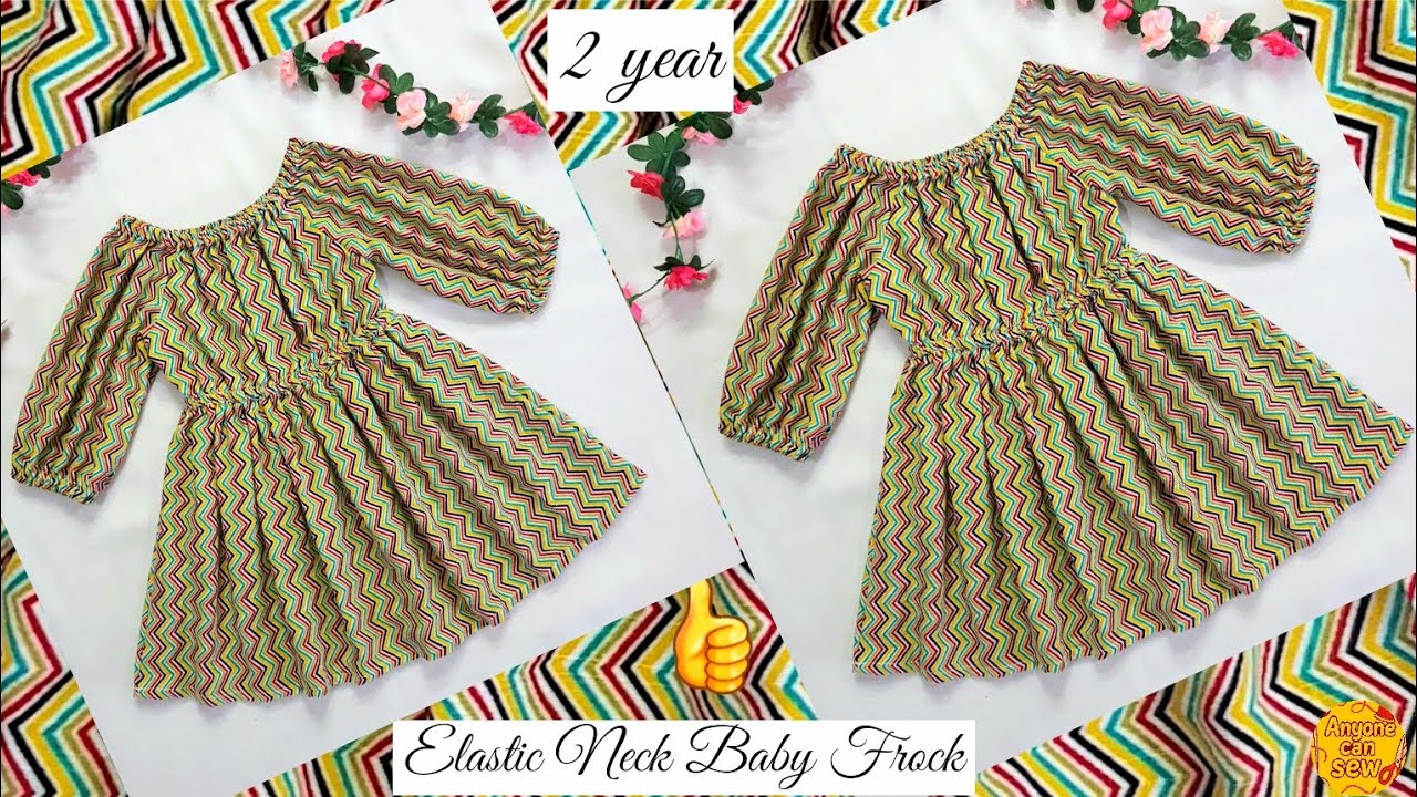 Very easy and stylish Elastic neck baby frock  cutting and stitching tutorial | Winter baby frock