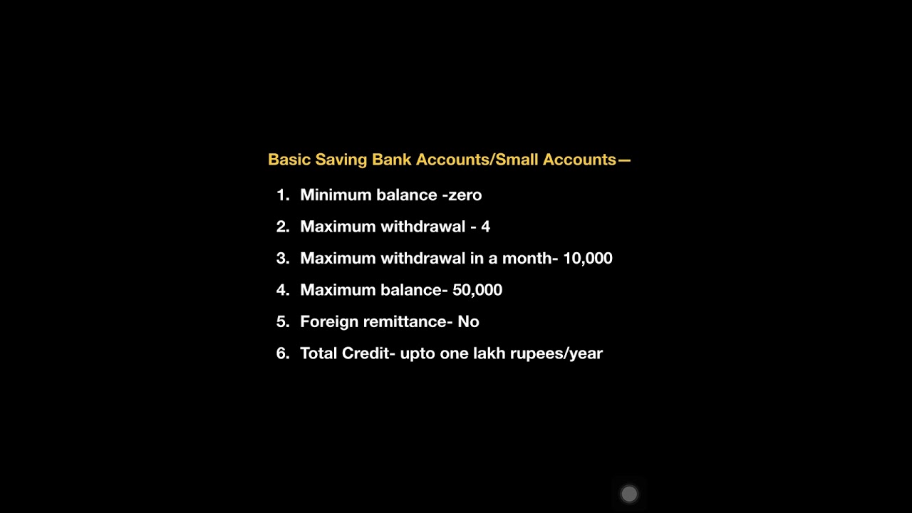 Basic Saving Bank Accounts/Small Accounts || 