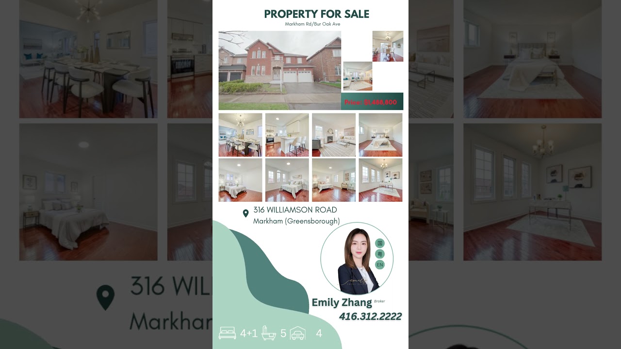 🔥 New Listing by Emily Zhang📍316 Williamson Road, Markham (Greensborough)