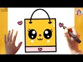 How to Draw a Cute Shopping Bag ????️???? | Easy Kawaii Bag Drawing & Coloring Step by Step