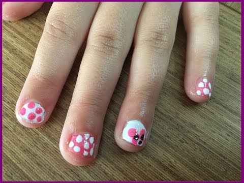 Uñas decoradas para niñas: Puntos y osito - YouTube