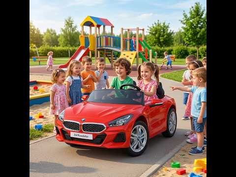 Детский электромобиль BMW Двухместная машина на пульте  для мальчика девочки красный свет звук в наборе подарок, видео 1