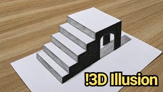 How to Draw 3D Stairs - Easy Optical Illusion